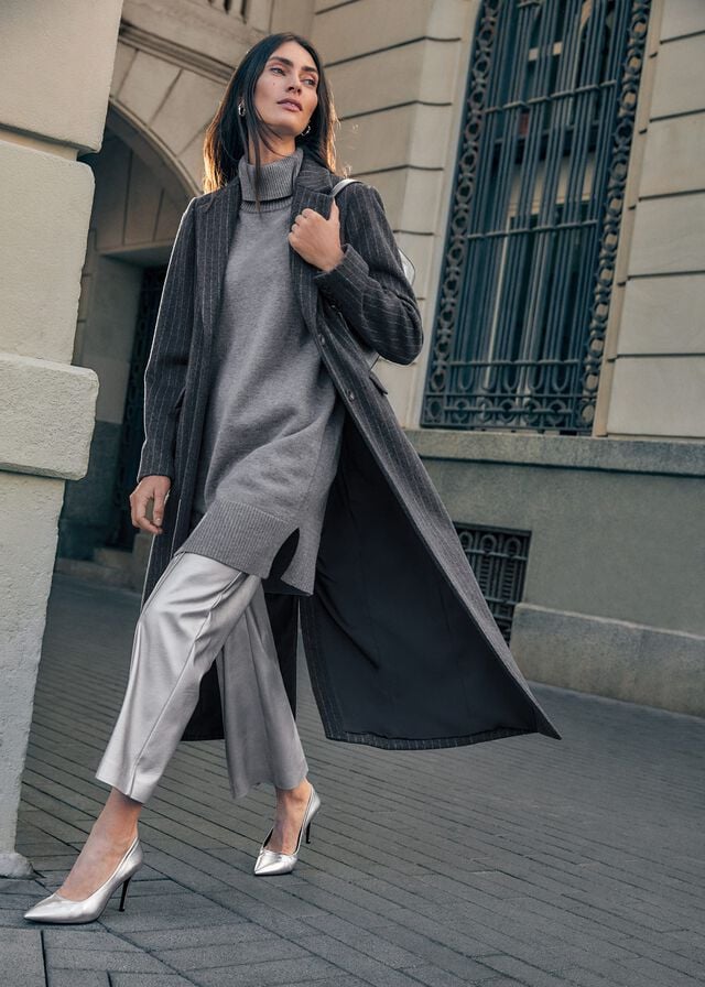 Grey Phase Eight Lydia Long Wool Pinstripe Coats | 6902PTZCU