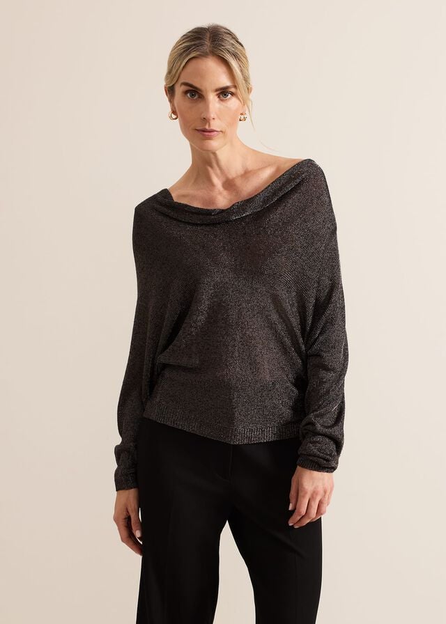 Grey Phase Eight Malti Metallic Cowl Neck Knitwear | 2068FULBW