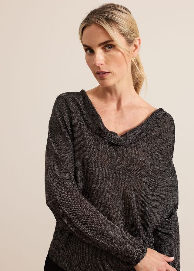 Grey Phase Eight Malti Metallic Cowl Neck Knitwear | 2068FULBW