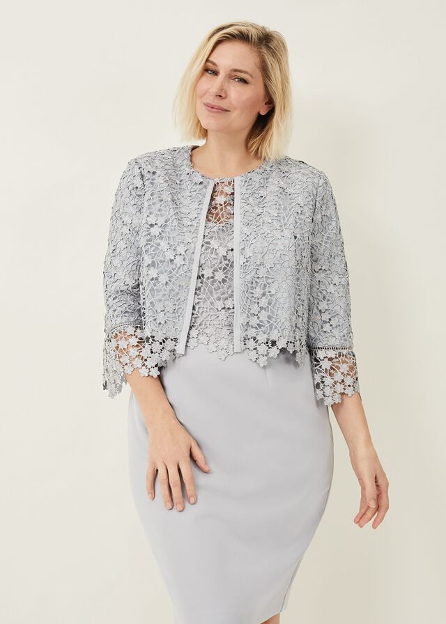 Grey Phase Eight Mariposa Lace Occasion Jackets | 1368KAWUE