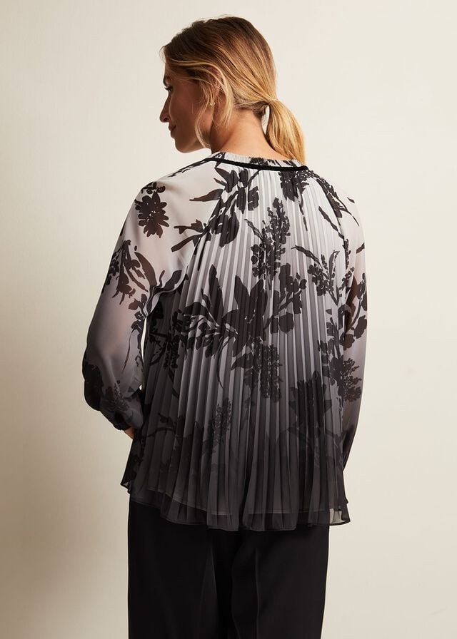 Grey Phase Eight Nayla Shadow Floral Pleat Shirts | 0137PVBOZ