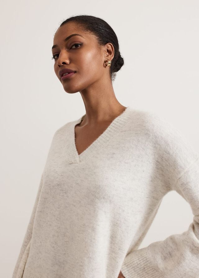 Grey Phase Eight Olivia V Neck Alpaca Knitwear | 9641KVAIZ