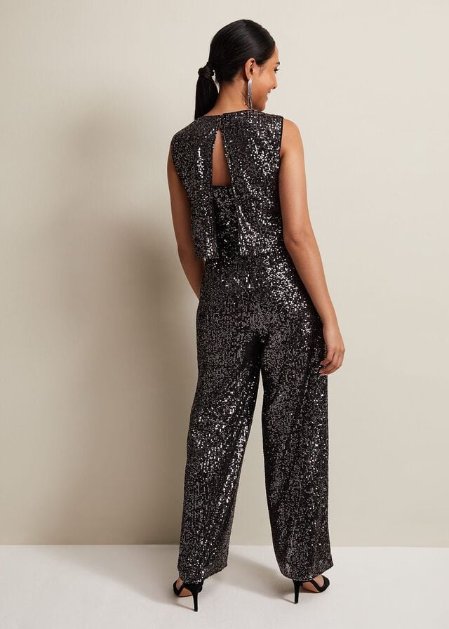 Grey Phase Eight Petite Aubrey Sequin Wide Leg Jumpsuit | 4675TXEGM