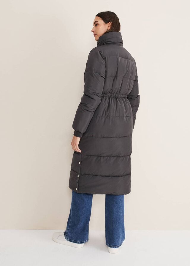 Grey Phase Eight Rae Asymetric Long Puffer Coats | 9457CMSPU