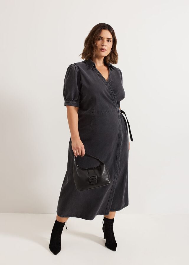 Grey Phase Eight Senita Grey Denim Wrap Dress | 8675PMGKI