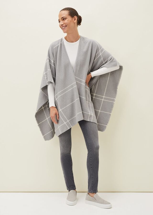 Grey Phase Eight Shauna Check Cape Scarves | 3842VGNAH