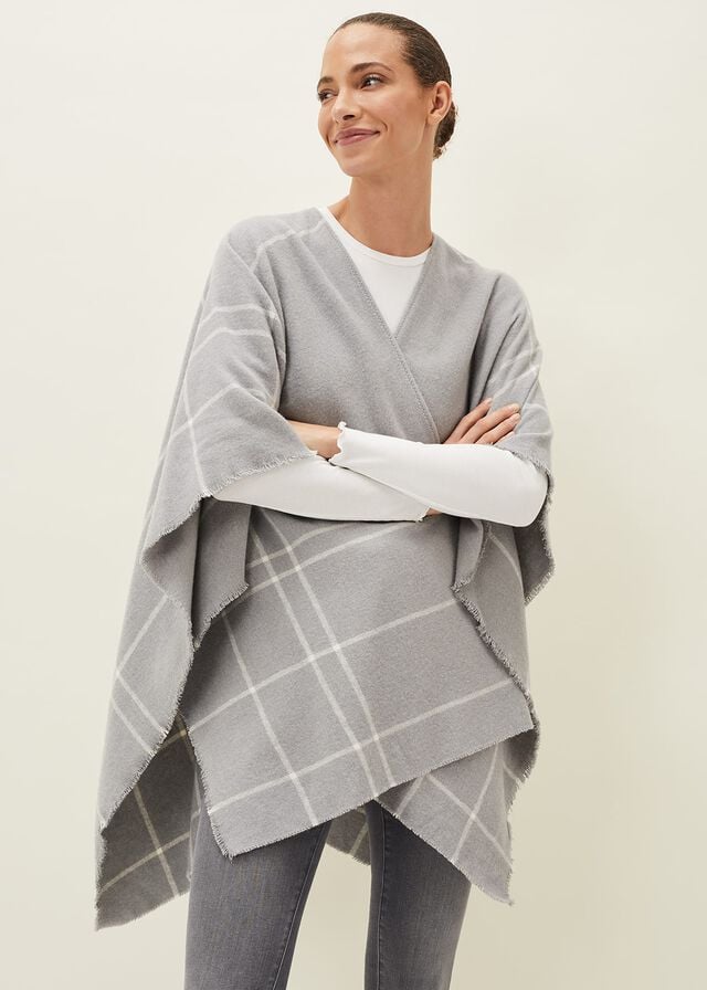 Grey Phase Eight Shauna Check Cape Scarves | 3842VGNAH