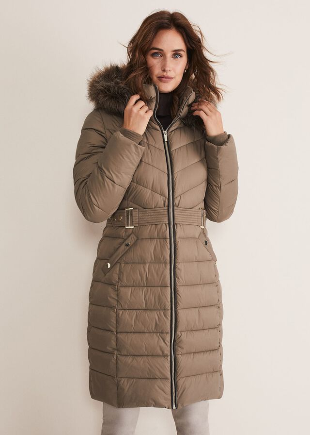 Grey Phase Eight Synthia High Shine Puffer Coats | 9860MEPFJ