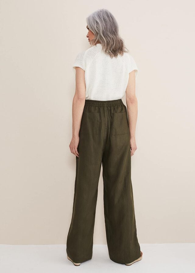 Khaki Phase Eight Lolita Drawstring Linen Trousers | 4187JQEZI