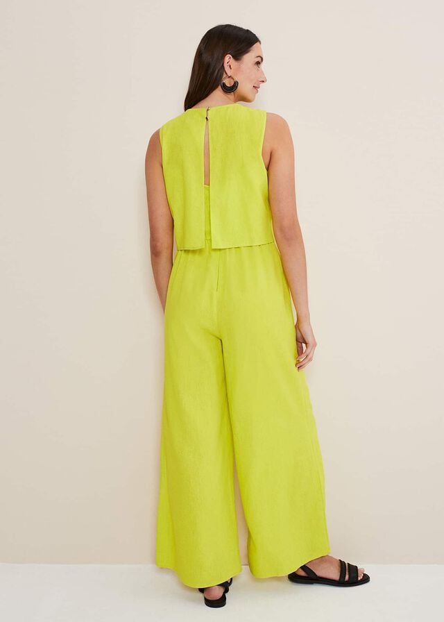 Light Green Phase Eight Aubrey Lime Linen Wide Leg Jumpsuit | 1489NXHZG