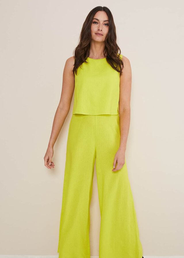 Light Green Phase Eight Aubrey Lime Linen Wide Leg Jumpsuit | 1489NXHZG