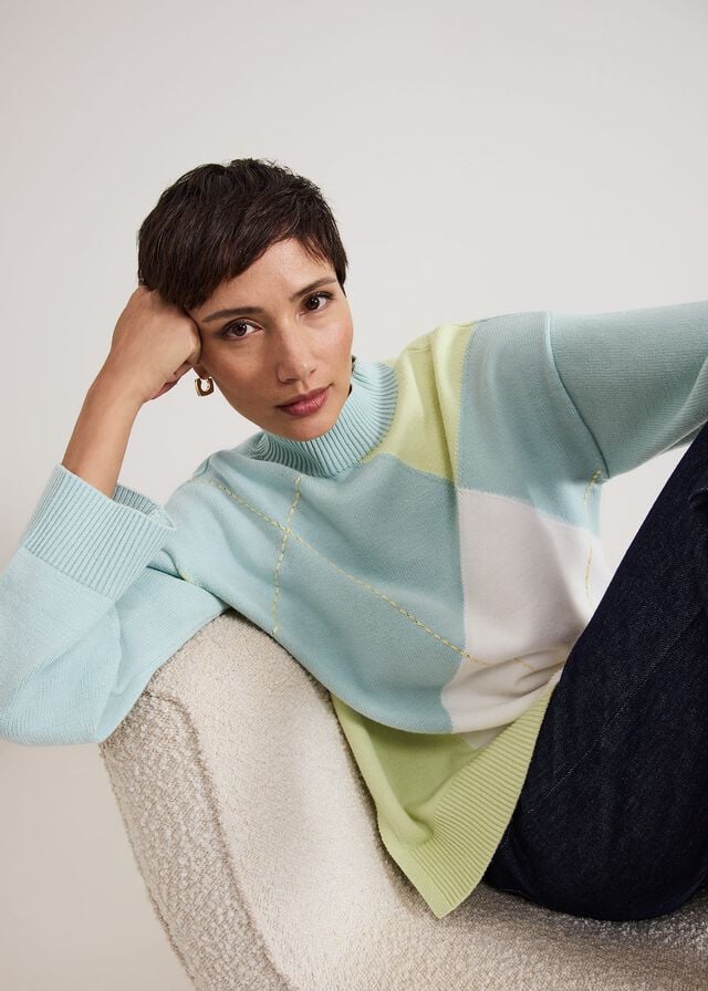 Light Green Phase Eight Darla Argyle Knitwear | 7358JNGTK