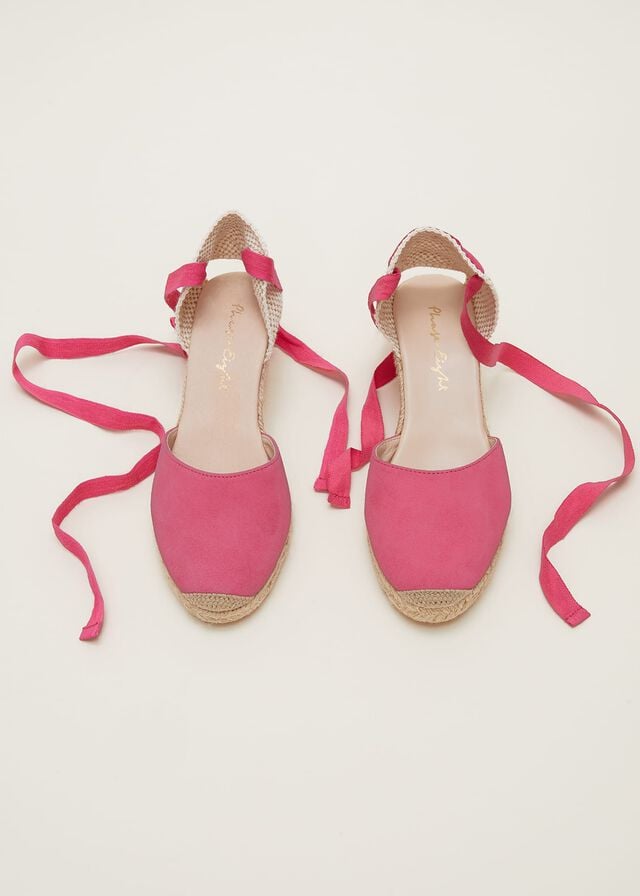 Light Pink Phase Eight Suede Tie Espadrilles Heels | 3180WOXRY