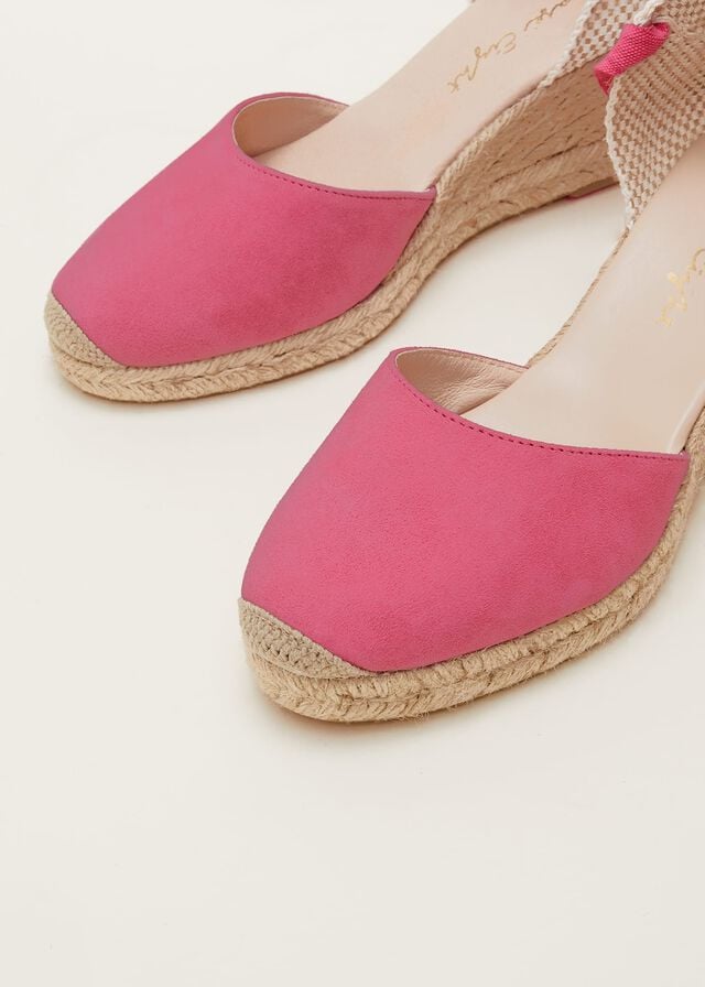 Light Pink Phase Eight Suede Tie Espadrilles Heels | 3180WOXRY