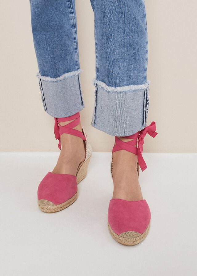 Light Pink Phase Eight Suede Tie Espadrilles Heels | 3180WOXRY