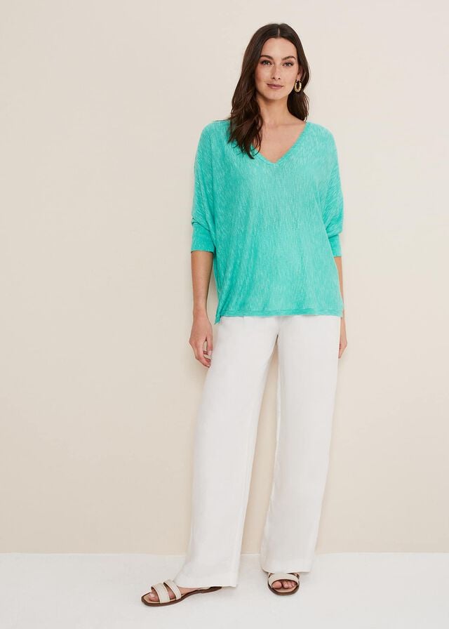 Light Turquoise Phase Eight Larisa V Neck Knitwear | 5904TOMPY