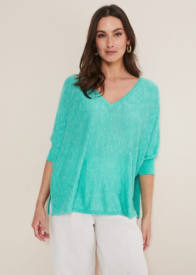 Light Turquoise Phase Eight Larisa V Neck Knitwear | 5904TOMPY