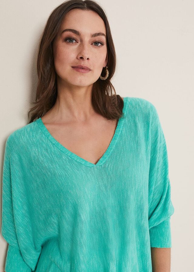 Light Turquoise Phase Eight Larisa V Neck Knitwear | 5904TOMPY