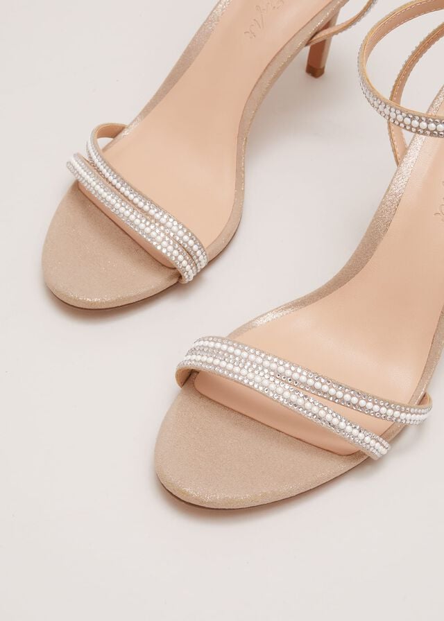 Metal Phase Eight Pearl Embellished Barely There Heels | 8592RVUHA