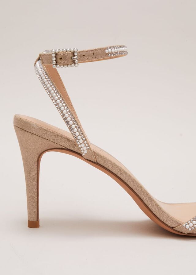 Metal Phase Eight Pearl Embellished Barely There Heels | 8592RVUHA