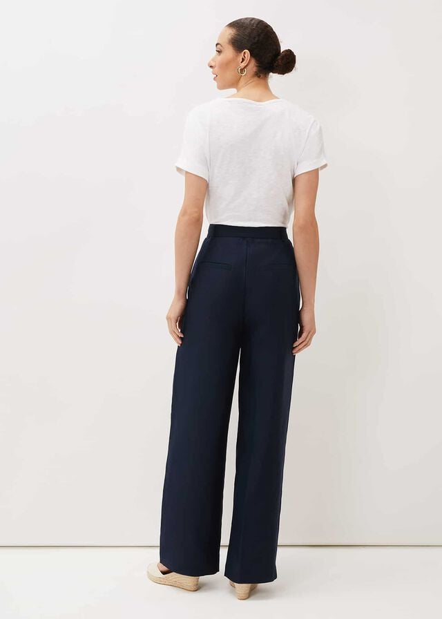 Navy Phase Eight Aaliyah Linen Wide Legs Trousers | 6739BDMQC