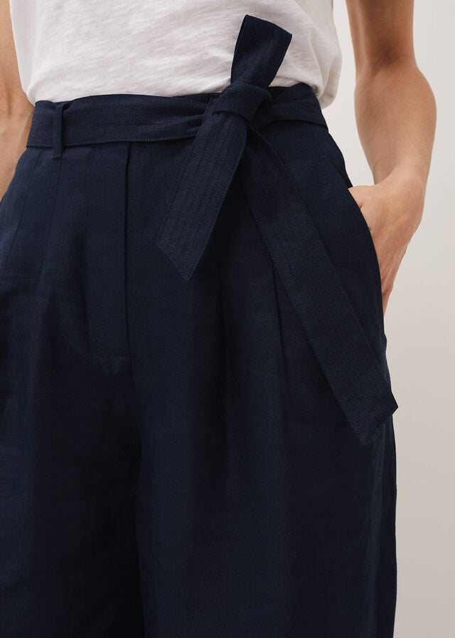 Navy Phase Eight Aaliyah Linen Wide Legs Trousers | 6739BDMQC