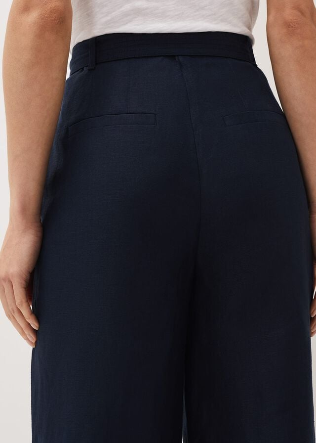 Navy Phase Eight Aaliyah Linen Wide Legs Trousers | 6739BDMQC