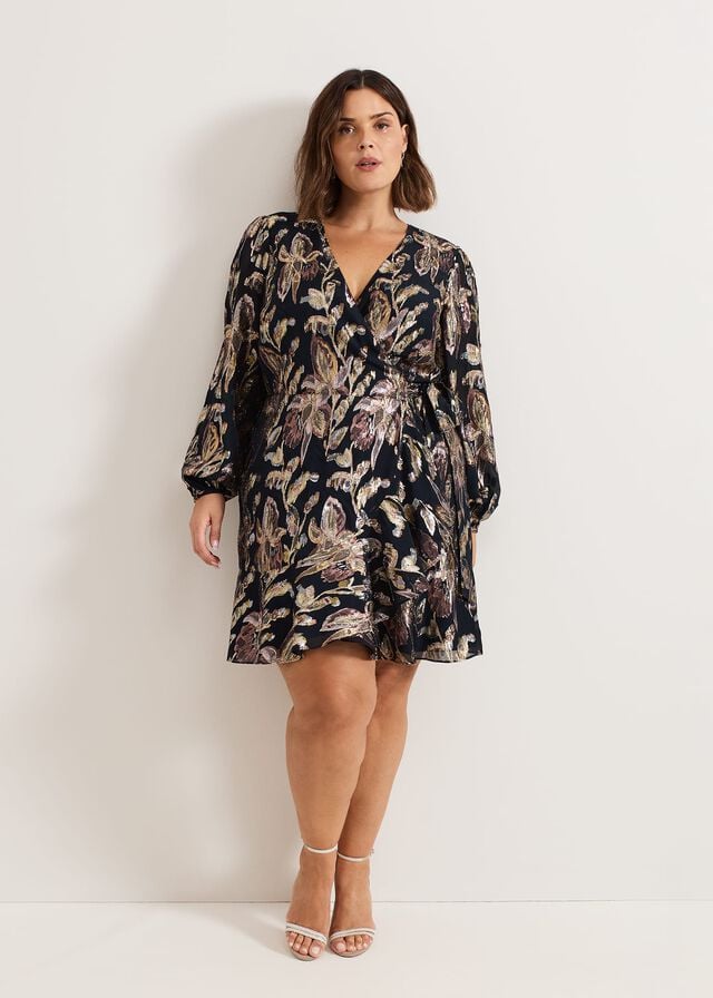 Navy Phase Eight Amelia Foil Wrap Dress | 5482CLWGI