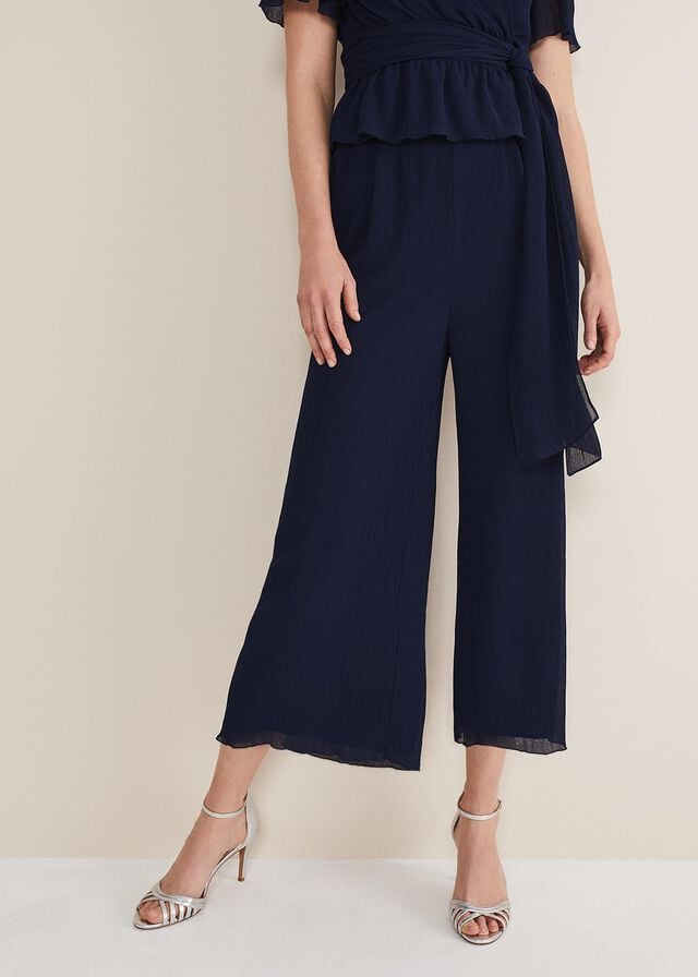 Navy Phase Eight Aster Plisses Co-Ord Trousers | 3825MGAPB