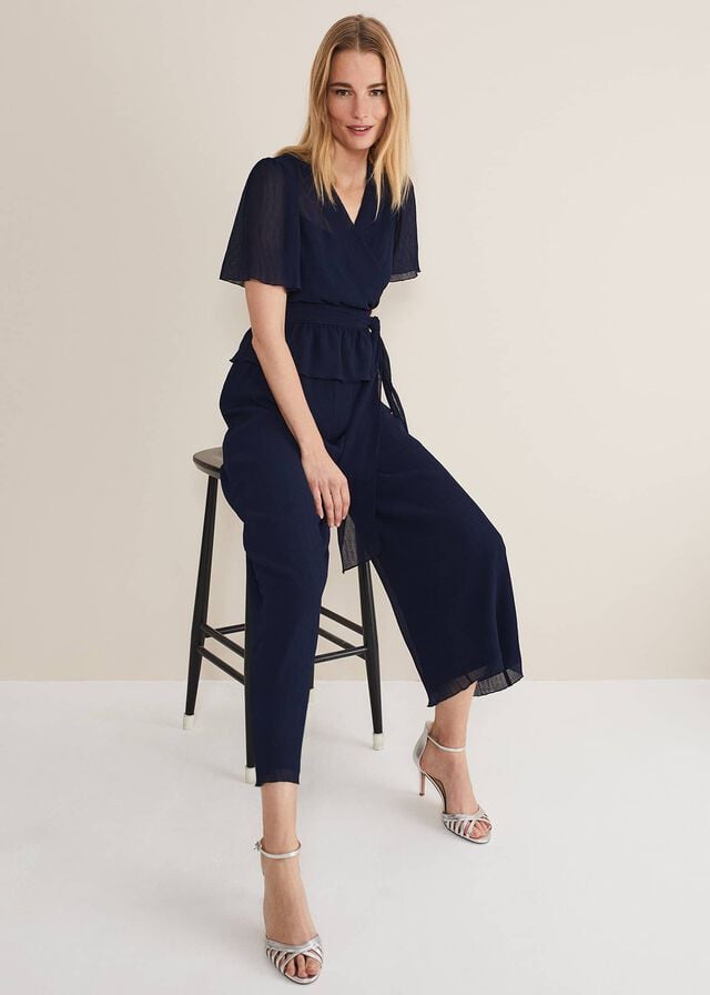 Navy Phase Eight Aster Plisses Co-Ord Trousers | 3825MGAPB