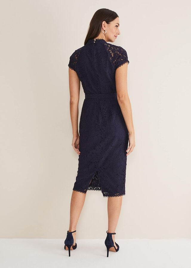 Navy Phase Eight Aurora Lace Dress | 0376XUQBC