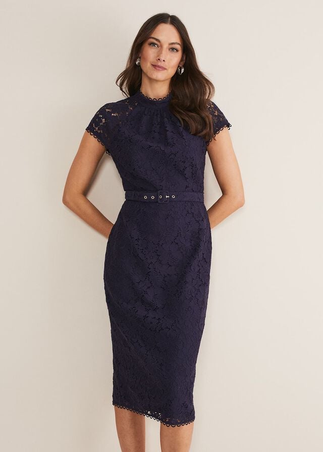 Navy Phase Eight Aurora Lace Dress | 0376XUQBC