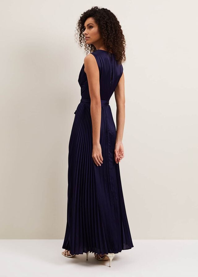 Navy Phase Eight Bonnie Pleat Wrap Satin Dress | 5723IPOVW