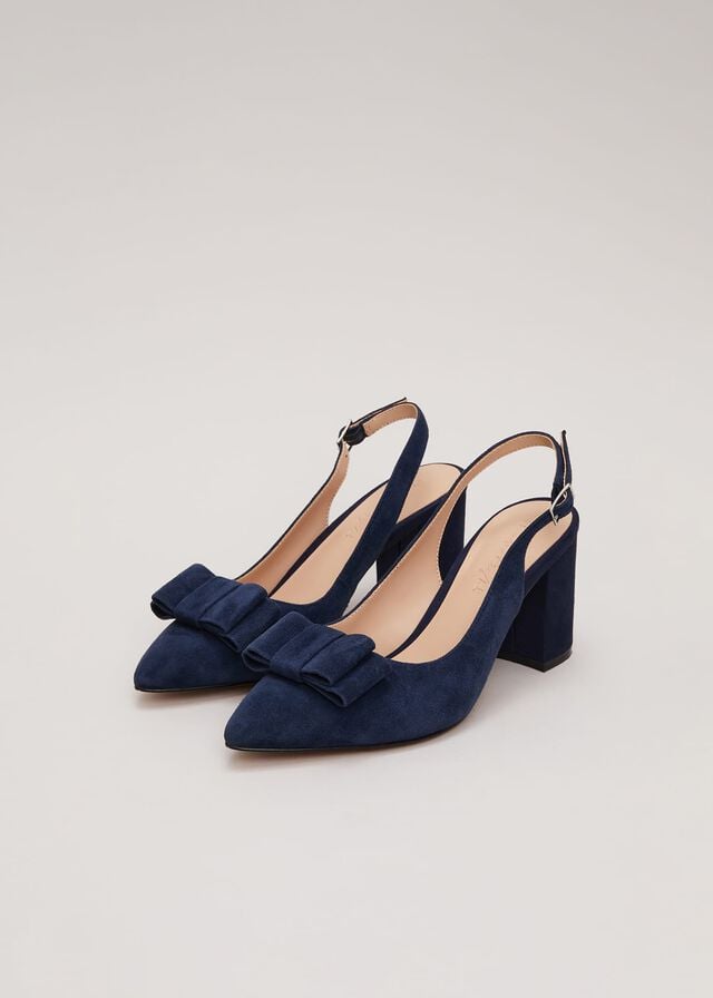 Navy Phase Eight Bow Front Slingback Block Heels | 7024UYNLI