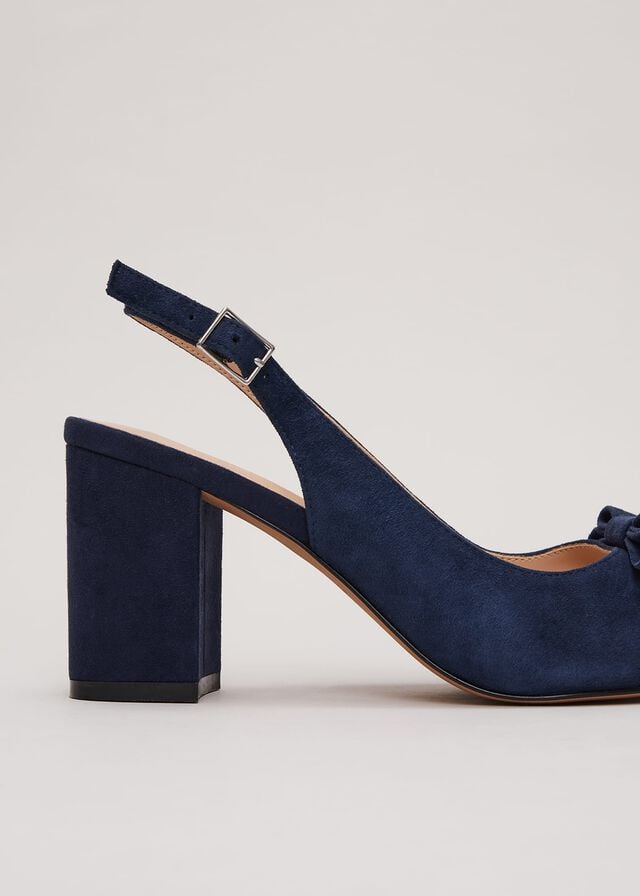 Navy Phase Eight Bow Front Slingback Block Heels | 7024UYNLI