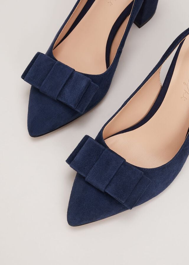 Navy Phase Eight Bow Front Slingback Block Heels | 7024UYNLI