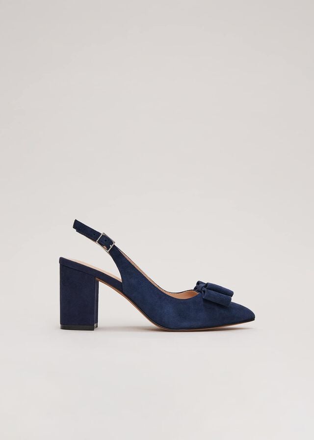 Navy Phase Eight Bow Front Slingback Block Heels | 7024UYNLI