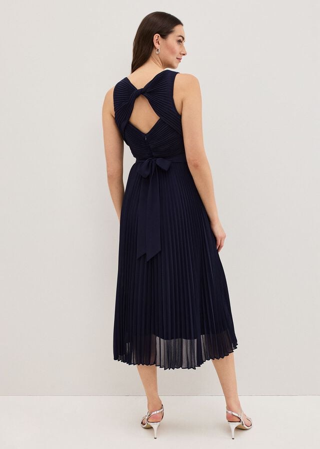 Navy Phase Eight Cressida Pleated Dress | 5126PWZJX