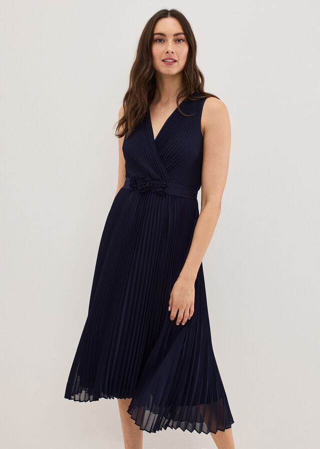 Navy Phase Eight Cressida Pleated Dress | 5126PWZJX