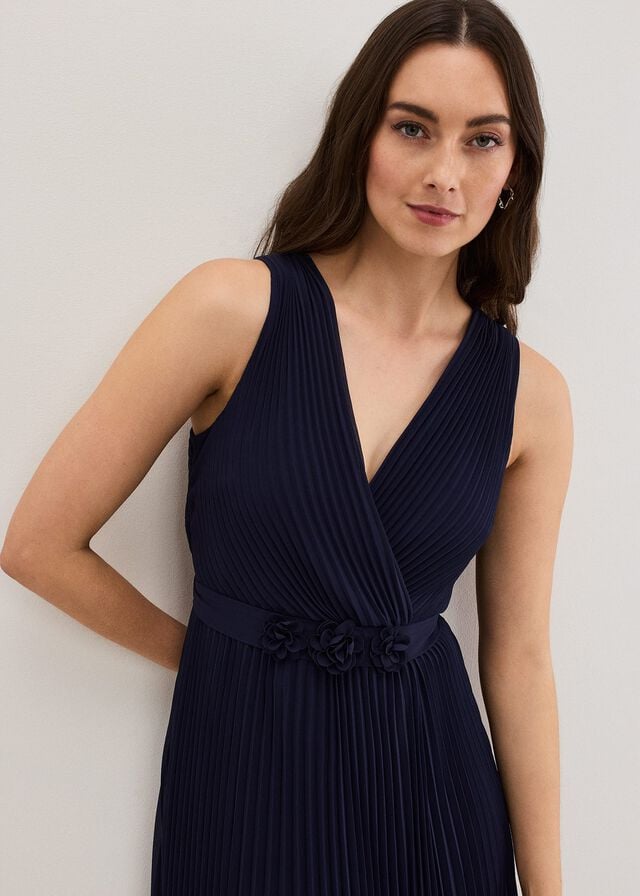 Navy Phase Eight Cressida Pleated Dress | 5126PWZJX