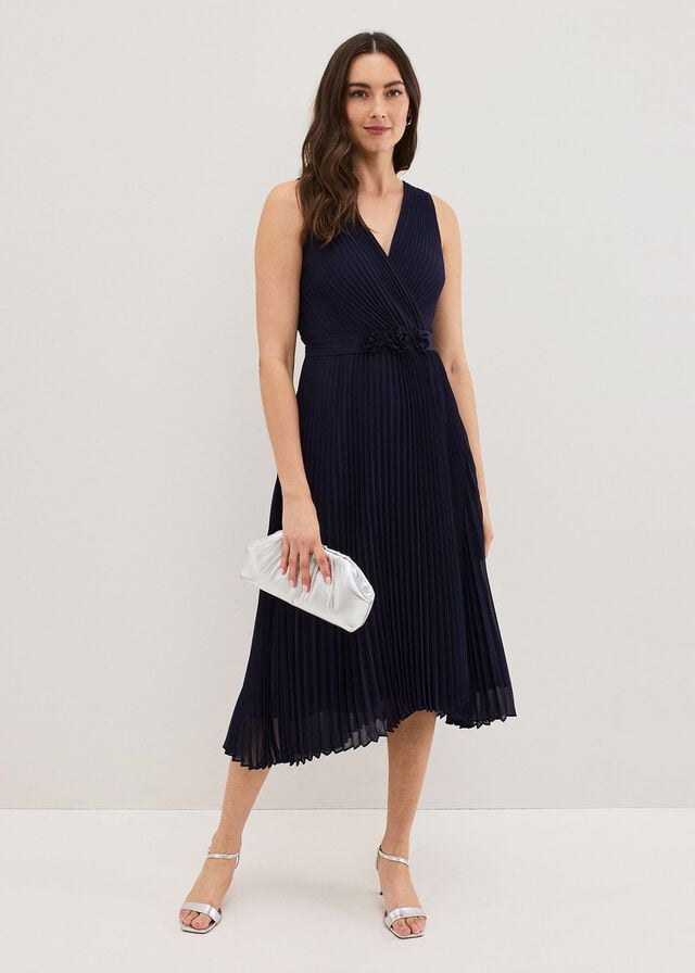 Navy Phase Eight Cressida Pleated Dress | 5126PWZJX