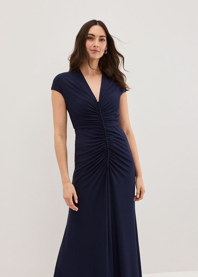 Navy Phase Eight Daisy Ruched Dress | 2309KEVWM