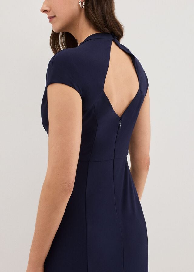 Navy Phase Eight Daisy Ruched Dress | 2309KEVWM