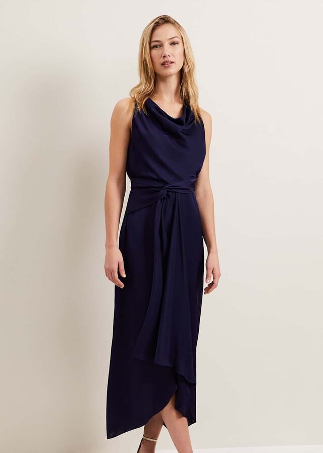 Navy Phase Eight Daliah High Neck Satin Dress | 2081FZJCT