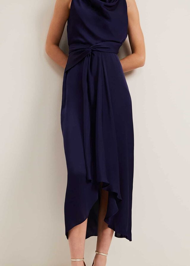 Navy Phase Eight Daliah High Neck Satin Dress | 2081FZJCT