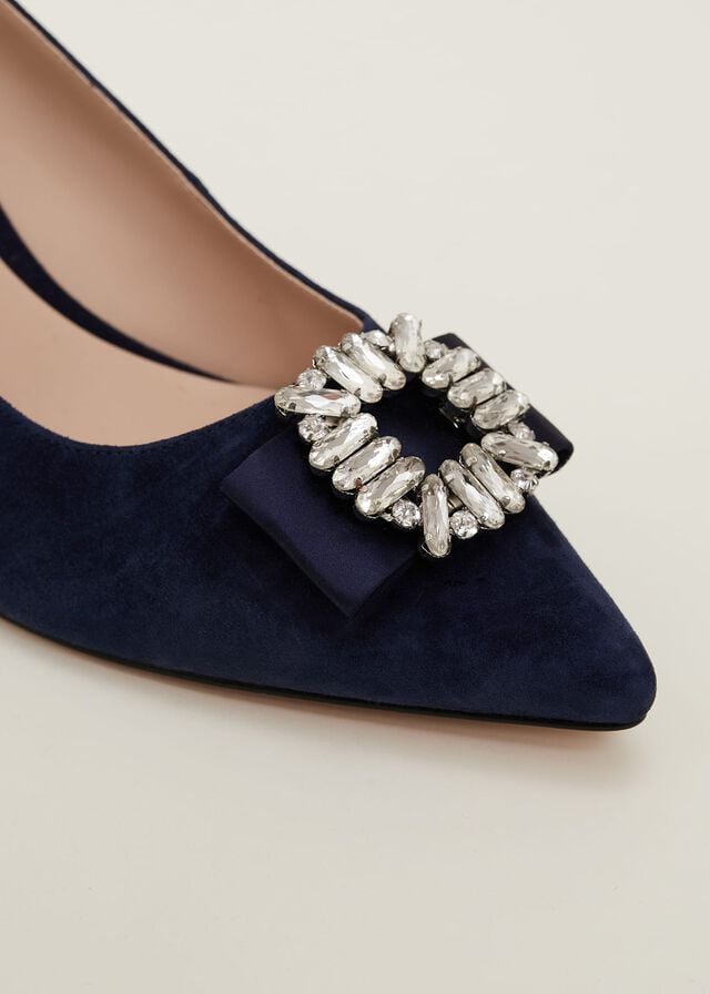 Navy Phase Eight Embellished Toe Block Slingback Heels | 4860NTCKR