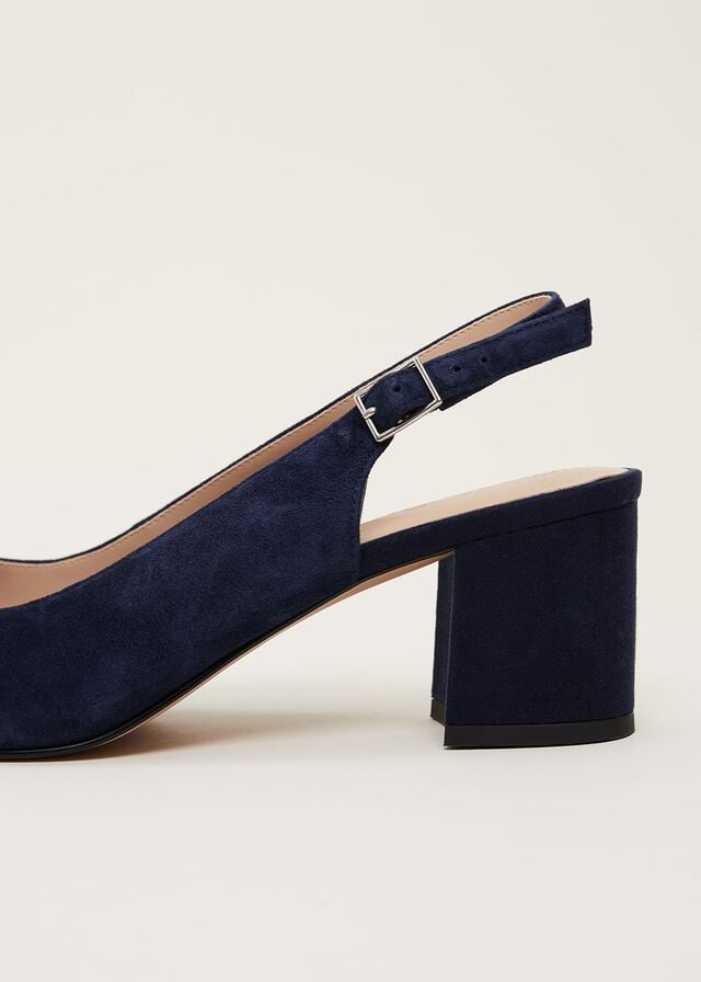 Navy Phase Eight Embellished Toe Block Slingback Heels | 4860NTCKR