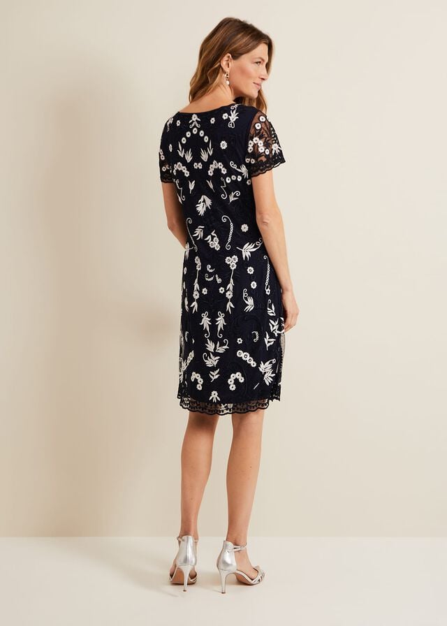 Navy Phase Eight Florisa Embroidered Dress | 9302GXUOY