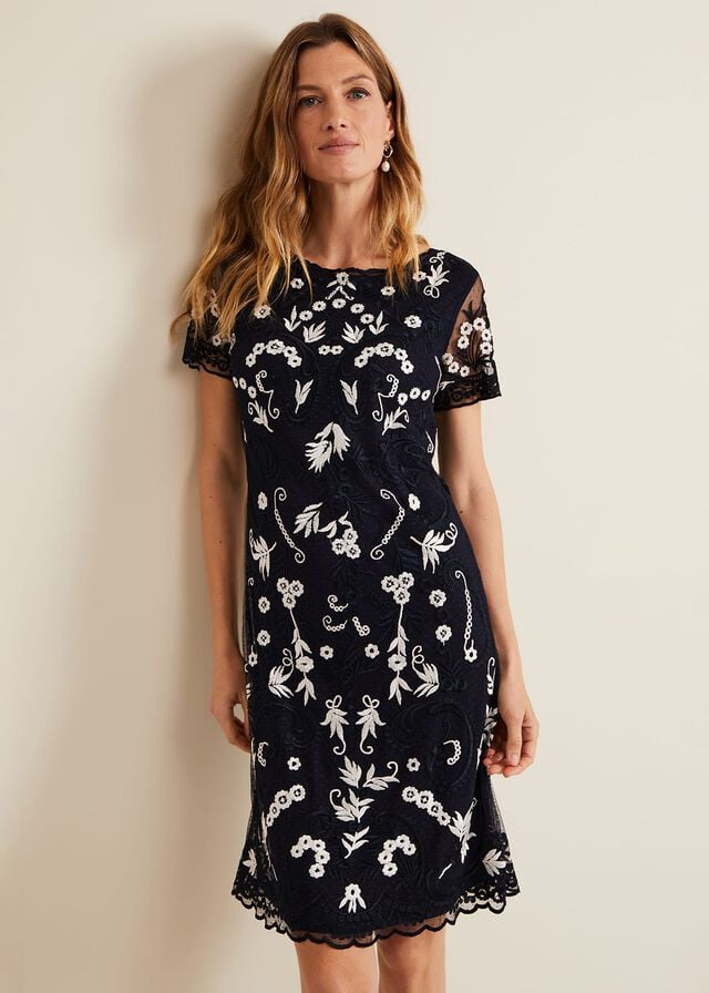 Navy Phase Eight Florisa Embroidered Dress | 9302GXUOY