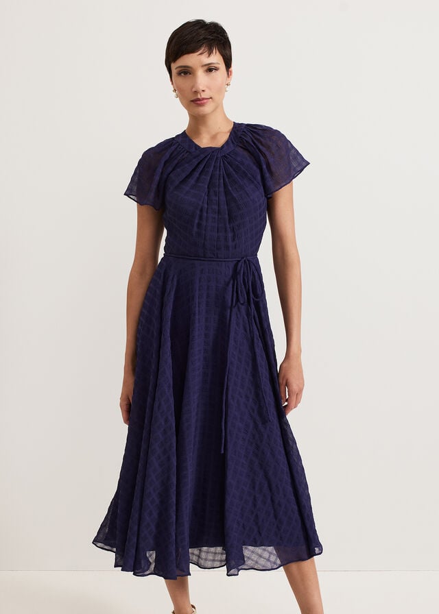 Navy Phase Eight Gwen Textured Dress | 4521LDWGH